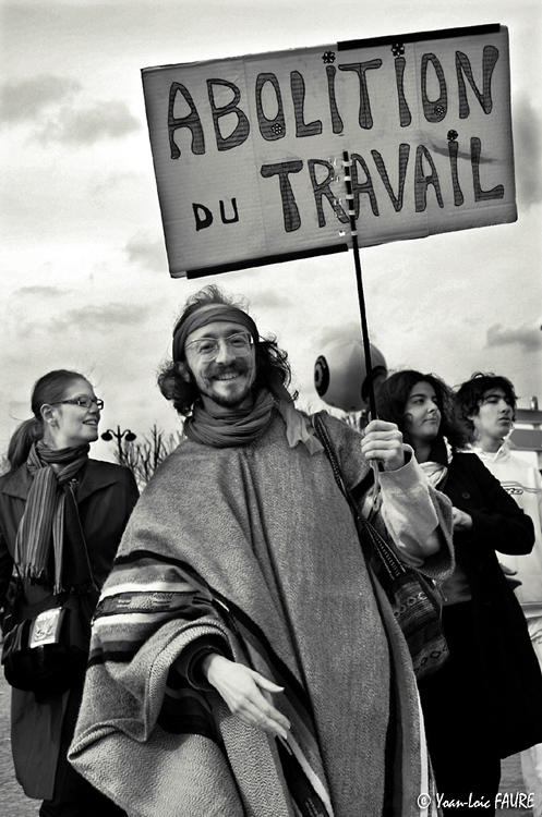 Abolition of work by ylf13 :Photo taken during a protest march in Paris ( april 2006) against the CPE which is a contract with precarity for workers.